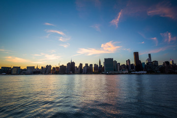 The Manhattan skyline at sunset, seen from Long Island City, Que