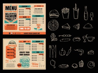 Restaurant Fast Foods menu on chalkboard vector format eps10 - 115617869