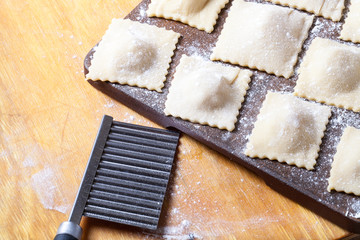 Pelmeni - Russian ravioli. Cooking process