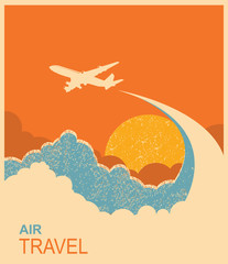 Airplane flying in sky.Vector air travel background © GeraKTV