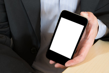 businessman hand holding smat phone
