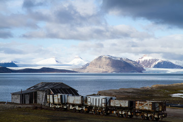 ny alesung in the svalbard island near north pole  typical houses built by the coal miners