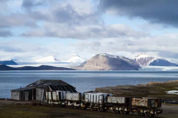 Wall murals Arctic circle ny alesung in the svalbard island near north pole  typical houses built by the coal miners