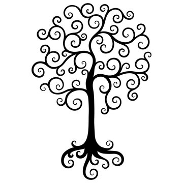 Black tree isolated on a white backgraund.Vector decorative design element.