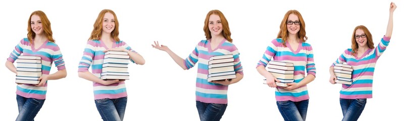 Young student with books isolated on white