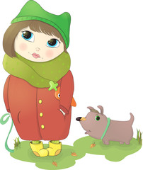 Girl walking with her doggy