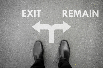 Black shoes at the crossroad - exit or remain