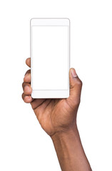 Man holding smart phone with blank screen 