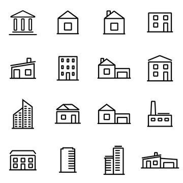 Vector illustration of thin line icons - buildings