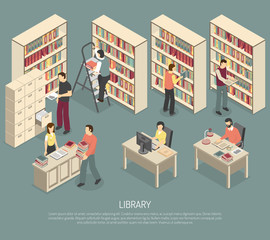 Documents Library Archive Interior Isometric Illustration 