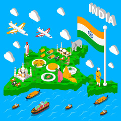 India Map Touristic Isometric Poster