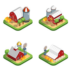 Farm Isometric Isolated Compositions