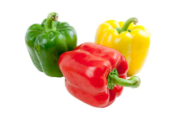 three bell peppers isolated on white background