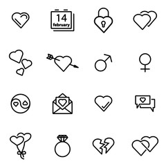 Vector illustration of thin line icons - love