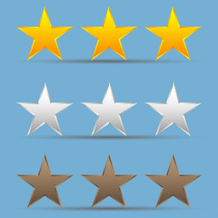 Set of gold, bronze, silver stars. Set of star winners