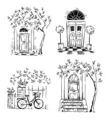 Fototapeta premium Set of architecture details drawings. Doors.