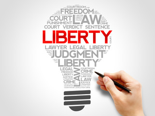 Liberty bulb word cloud collage, business concept background