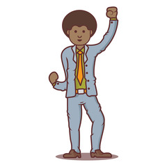 Vector cartoon business man afro in happy pose.