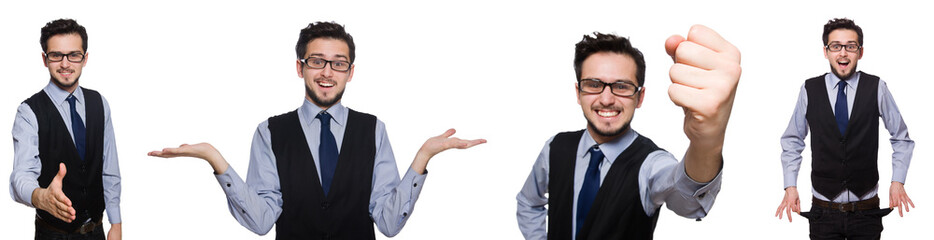 Collage of funny businessman on white