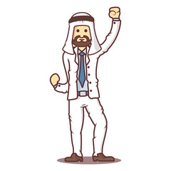 Vector cartoon business man arab in happy pose.