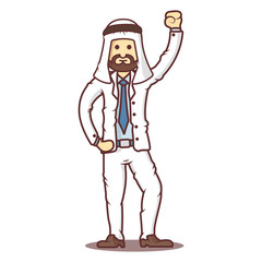Vector cartoon business man arab in happy pose.