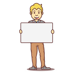 Vector cartoon business man blond with poster.