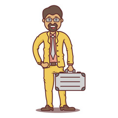 Vector cartoon business man swarthy with briefcase.
