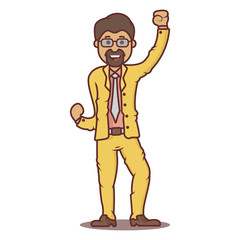 Vector cartoon business man swarthy in happy pose.