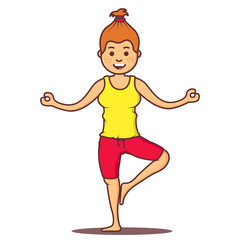 Obraz premium Vector cartoon beautiful woman exercising yoga poses.Health girl relax in fitness poses.