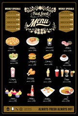 Restaurant Fast Foods menu on chalkboard vector format eps10 - 115627850