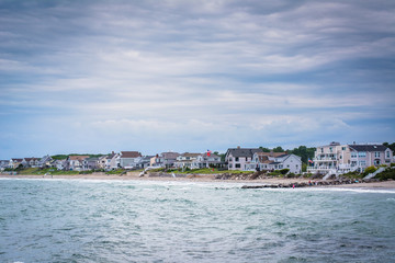 View of houses along the coast in Rye, New Hampshire.