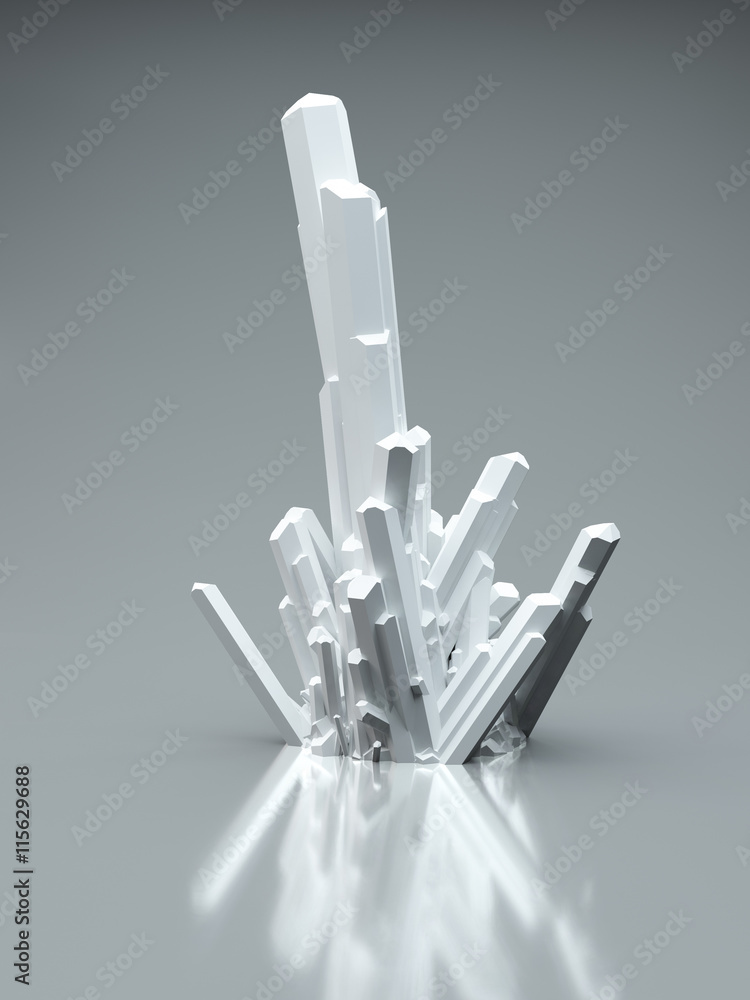 Aufkleber 3d rendering of abstract crystal shape on reflective floor.