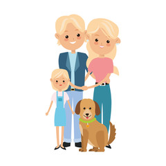 Family cartoon concept represented by parents and daughter with dog icon. Isolated and Colorfull illustration.