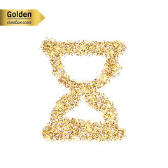 Obraz premium Gold glitter vector icon of hourglass isolated on background. Art creative concept illustration for web, glow light confetti, bright sequins, sparkle tinsel, abstract bling, shimmer dust, foil.