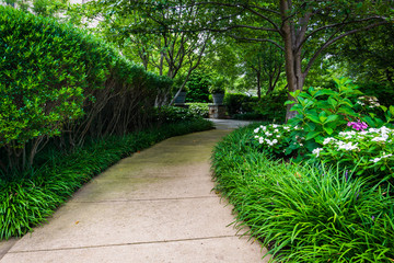 Walkway and gardens at the Mary's Garden, at the Basilica of the