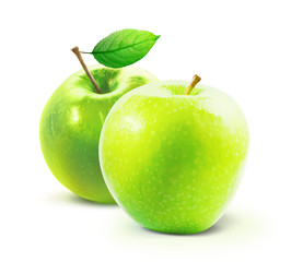 Green apples isolated on white background with clipping path