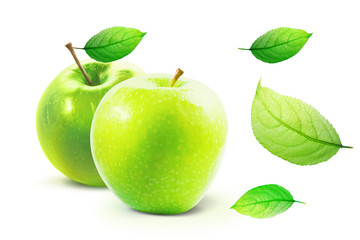 Green Apple isolated on white background with clipping path