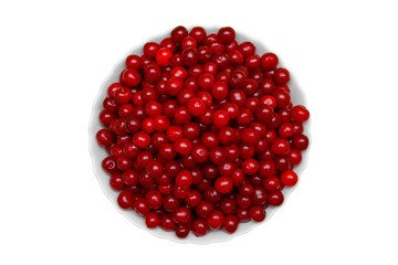 Set of beautiful red cherry in a glass dish