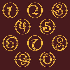 Numbers set logos in vintage circle.