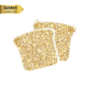 Gold glitter vector icon of bread isolated on background. Art creative concept illustration for web, glow light confetti, bright sequins, sparkle tinsel, abstract bling, shimmer dust, foil.