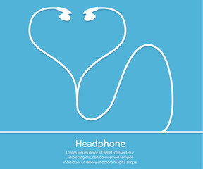 Headphones with a wire on a blue background. Outline icon. Minim