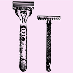 shaving razor, disposable razor doodle style sketch illustration hand drawn vector
