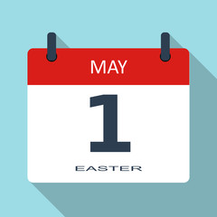 1 May. Workers day. Vector flat daily calendar icon. Date and ti