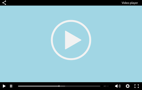 Blue flat Video player bar template for your design. Trendy Mini
