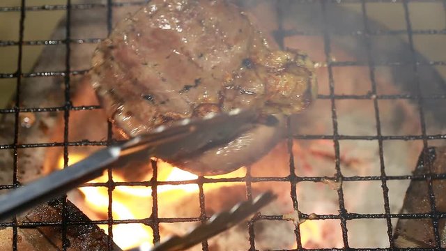 Party Grilling pork and beef (Closeup shot).