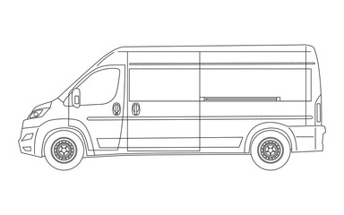 Modern van blueprint - side view. Outline version. Vector.