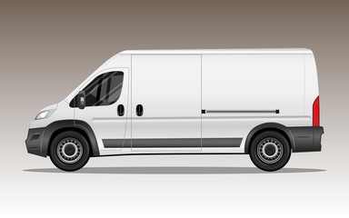 White van with large blank space for text or logo. Detailed vector illustration.