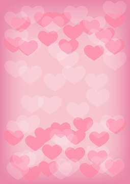 Heart blur bokeh background with copy space; pink color theme.