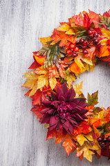 Naklejka na ściany i meble handmade diy artifical autumn wreath decoration with leaves berr