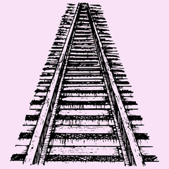perspective of railroad, doodle style sketch illustration hand drawn vector